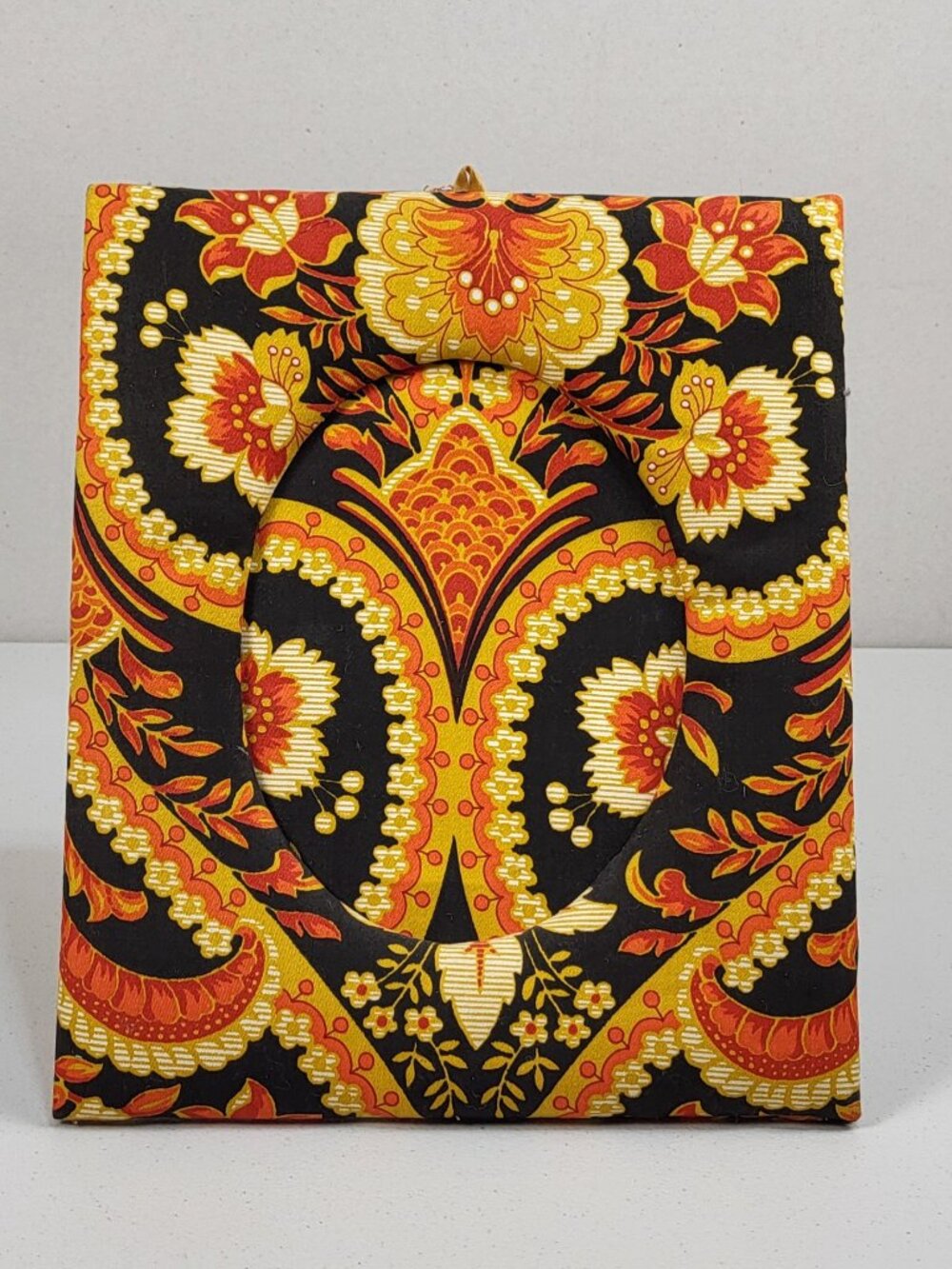 Vintage Artisan Photo Frame Cotton Fabric Padded 12"x10" Black Orange 1970s
